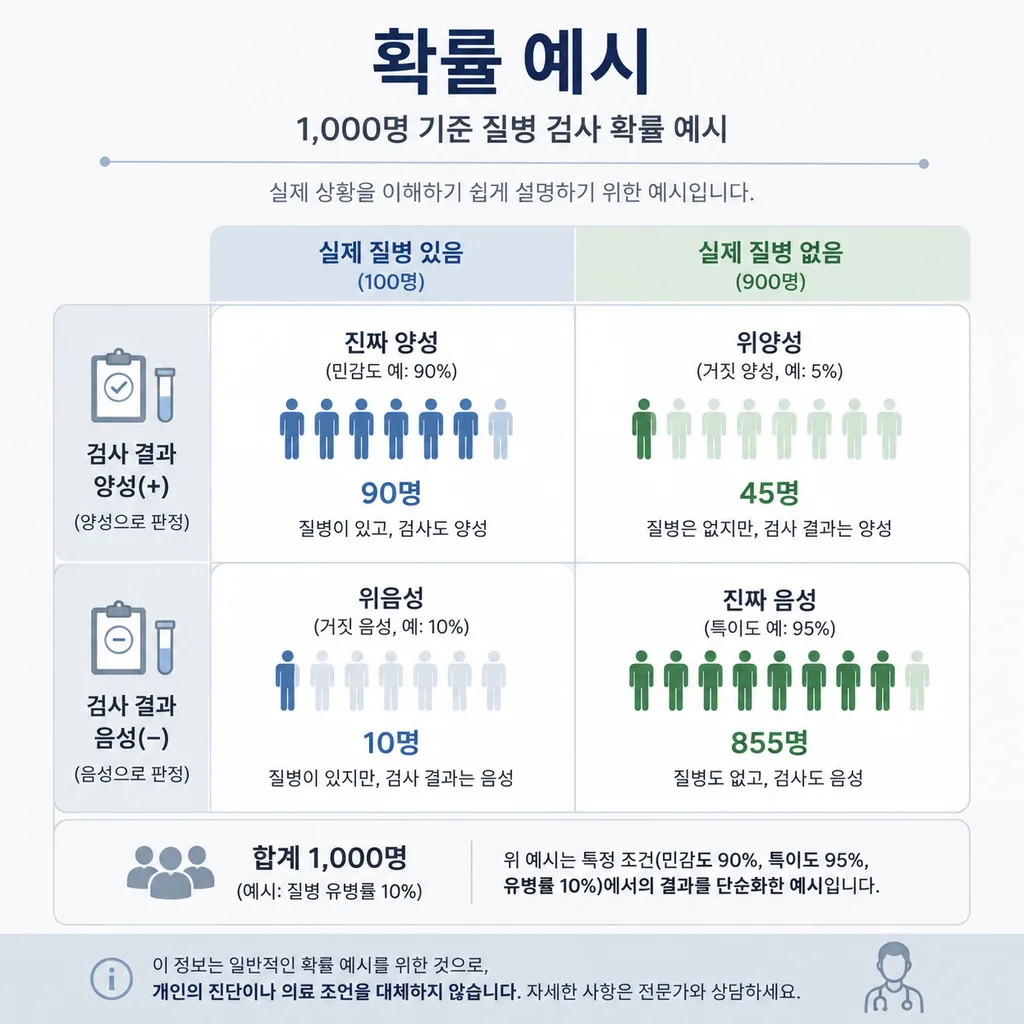 베이즈 정리를 이용한 질병 검사 확률 예시
