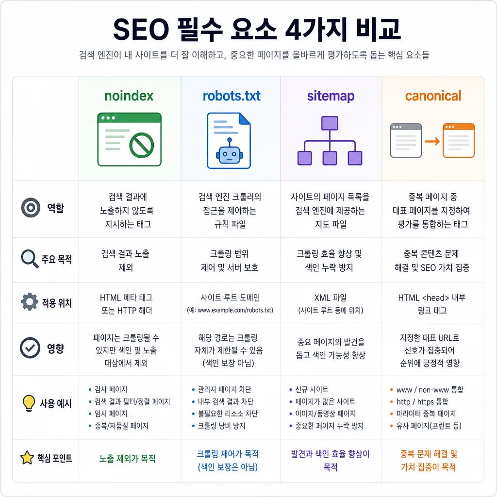 noindex robots.txt 사이트맵 canonical 차이