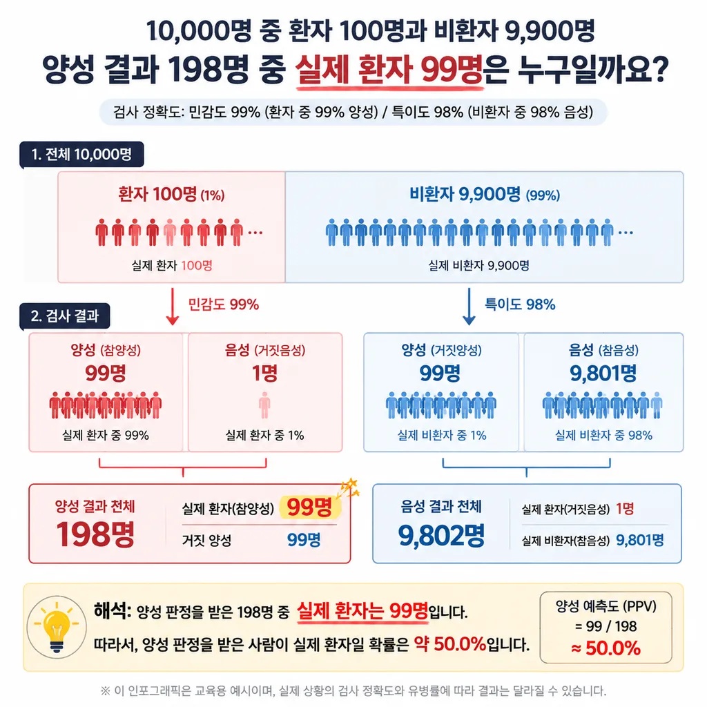 질병 검사 예시로 보는 베이즈 정리와 기저율